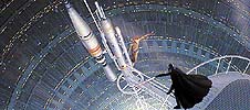 Luke Climbs Out onto Gantry Vane over Reactor Shaft
